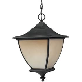 Thomas Lighting PL9154-7 Trent - One Light Outdoor Hanging Fixture, Matte Black Finish Hand Painted Aged Linen Glass
