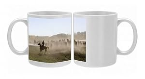 Cowboy pushing herd at Bison Roundup, Custer State Park, Black Hills, South Photo Mugs