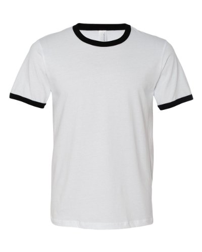 Bella 3055 Mens Jersey Short Sleeve Ringer Tee - White & Black, Extra Large