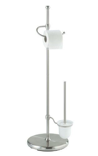 WENKO 16831100 Stand WC-Garnitur Adiamo - h&ouml;henverstellbar, Glas, Stahl mattiert, 28 x 88 x 28 cm