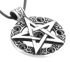 Black Crystal Pentagram Pewter Necklace