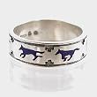 Southwestern Style Running Wolf Band Ring in Sterling Silver with Man-Made Lapis Chip Inlay for Men or Women, Sizes 5, 6, 7, 8, 9, 10, 11, 12, 13, 14, and 15, #10989