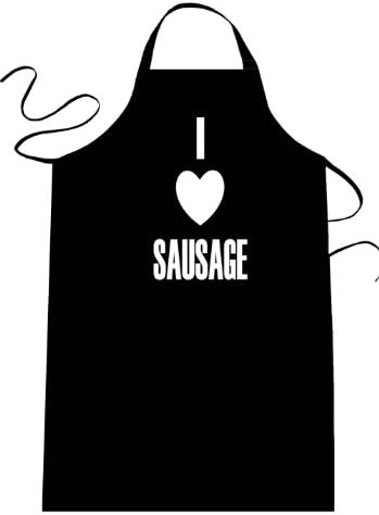 I LOVE SAUSAGE- Funny Apron; Long Length 30" x Full Width 28" Kitchen Aprons for Men, Women, & Teens (Unisex) One Size Fits Most; Cotton Polyester Blend with Adjustable Neck; Great gift idea.