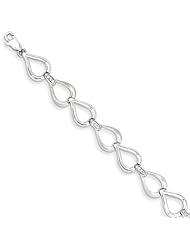 Sterling Silver Rhodium Plated Diamond Teardrop Link Bracelet