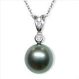18K white gold Single Black Tahitian cultured pearl and diamond pendant
