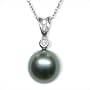 18K white gold Single Black Tahitian cultured pearl and diamond pendant