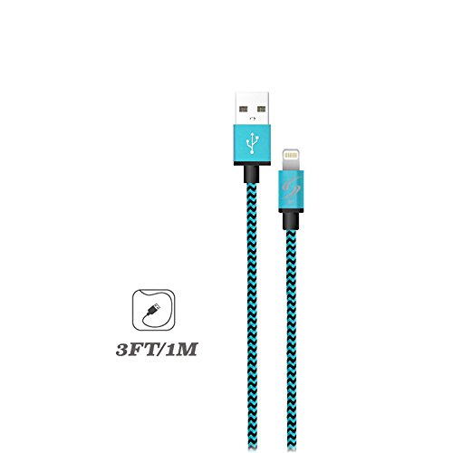 StyleTech Inc. Aluminum Nylon Braided Series 3 Feet 8 Pin Lighting Syncing Charging Cable for iPhone SE/5/6/6s/Plus iPad Mini/Air/Pro (1.) Blue)