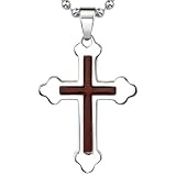 Epic Style: Designer Inspired High Polished Surgical Stainless Steel Redwood Enamel Finish Medieval Cross Pendant on a Stainless Steel Ball Chain
