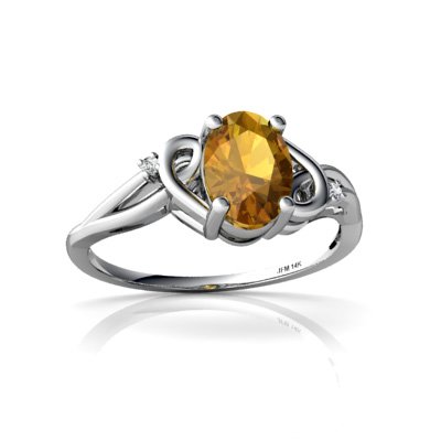 14K White Gold Oval Genuine Citrine Ring Size 8