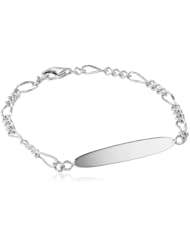 Sterling Silver with Figaro Chain and Oval ID Plaque Bracelet