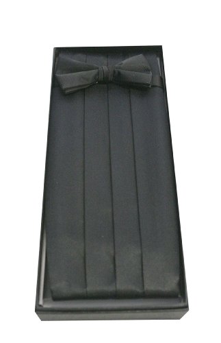 Classy Black Cummerbund and Bow Tie Set with Box