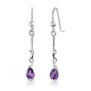 1.00 Ct.T.W. Genuine Pear Shape Amethyst in Pure Sterling Silver Earrings