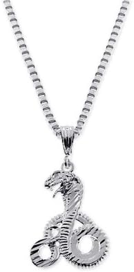 King Cobra Pendant - 24 Inch Stainless Steel Box Chain Necklace 316 L Silver Plated Lobster Clasp