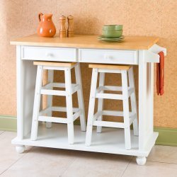Click here to buy Breakfast Island with 2 Stools (White and Natural) (34.25H x 44.5W x 19.25D) by Stacks and Stacks.