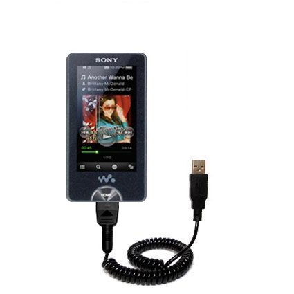 Coiled USB Cable for the Sony Walkman X Series NWZ-X1061 with Power Hot Sync and Charge capabilities - uses Gomadic TipExchange Technology