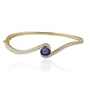 Yellow Gold Overlay Sterling Silver Sapphire & Diamond Bangle Bracelet
