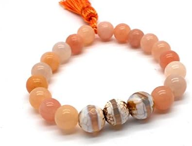 Sol Red Aventurine and Tibetan DZI Bead Stretch Mala Bracelet