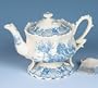 Blue Toile Teapot with Pedestal Porcelain Holds 20 Oz Very Elegant