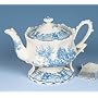 Blue Toile Teapot with Pedestal Porcelain Holds 20 Oz Very Elegant