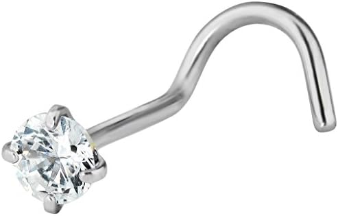 FF Womens Jewelry 20g Surgical Steel 3 mm Stainless Steel Cubic Zirconia Crystal Nose Screw 1 PCS Diamond White