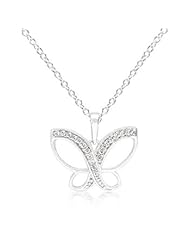 Alexander James White Gold Rhodium Bonded Dainty Butterfly Pendant with Clear Cubic Zirconia in a Pave Setting and 18 inch Chain in Silvertone
