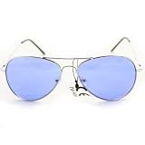 Aviator Fashion Sunglasses Silver Frame Blue Lens for Men and Women