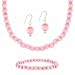 Sterling Silver 6mm Simulated Pink Cats Eye Stone Bead Beaded Dangle Hook Earrings Stretch Bracelet Necklace 15-19 Jewelry Set