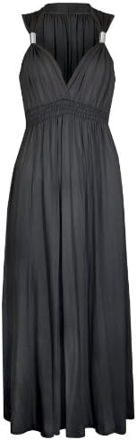 Ladies Long Stretch Womens Maxi Dress Coil Spring 1 Size (1 Size, Charcoal)