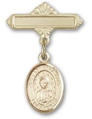 Gold Filled Baby Badge with Our Lady of la Vang Charm and Polished Badge Pin