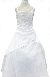 Girls Organza/Satin Spaghetti Strap  Gathered Floor Length Floral Print Flower-Girl Dress  With a Bow(s)