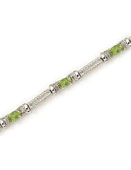 14k White Gold Natural Peridot And Diamond Tennis Bracelet
