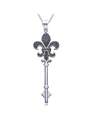 Fairymorning®18 Inches Fleur De Lis Images Lily with Key 925 Sterling Silver