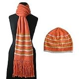 Alpaca wool scarf and hat set, 'Orange Delight'