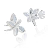 Sterling Silver Natural White Mother of Pearl Shell Little Dragonfly Stud Earrings for Women