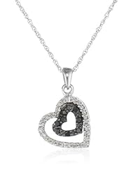 10k White Gold Black and White Hearts Diamond Pendant Necklace (1/10 cttw, I-J Color, I2-I3 Clarity), 18"