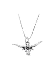 Sterling Silver One Sided Long Horn Bull Necklace