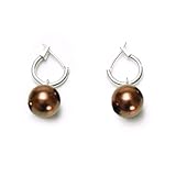 IMAGE OF Sterling Silver Chocolate Shell Pearl Mini Snap Bar Hoop Earrings