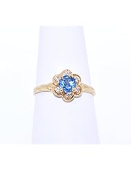 14K Yellow Gold Blue/White CZ Heart Ring