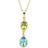 14K Yellow Gold Peridot, Swiss Blue Topaz and Diamond Pendant