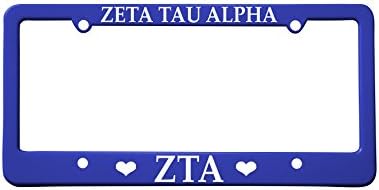 Officially Licensed Zeta Tau Alpha License Plate Frame - Blue with Hearts