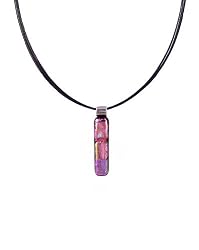 Necklace / Pendant - XP-75- Genuine Handmade Dichroic Glass Pendant Hung on a 16" Stainless Steel Black Colored Multi-Strand Cord + 2" Extension Chain ~ .925 Sterling Silver