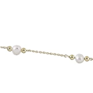 5mm Cultured White Pearl, 2.5mm Gold Beads, 14K Yellow Gold