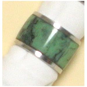 Buy Decorative Napkin Rings With Inlaid Turquoise Green Resin Set 6 now!
