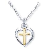 Sterling Silver Heart with 14K Gold Filled Cross and 16-inch Chain - Small