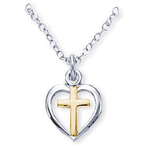 Childrens Toyshop  Jewelry : Sterling Silver Heart with 14K Gold Filled Cross and 16-inch Chain - Small