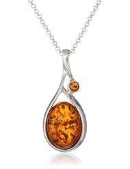 Sterling Silver Honey Amber Drop Pendant Necklace , 18"