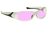 Extreme wrap around glasses with silver frame - Pink lenses are anti-reflective, scratch resistant and have UV protection.