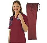 Women's Scrub Set Medical Scrub Top and Pant (Burgundy, S) SIZES RUN LARGE! [Apparel]
