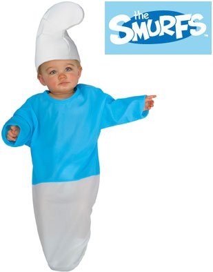 Blue & White Newborn Baby Smurfs Bunting Costume with White Smurf Hat