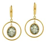 14K Gold Hoop Drop Earrings with Green Amethyst